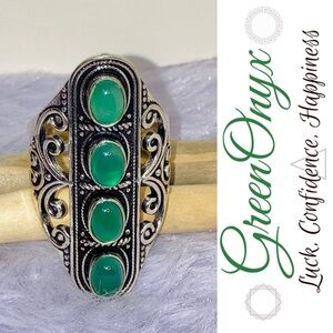 Green Onyx Gemstone Handmade Filigree Shield Armor Ring